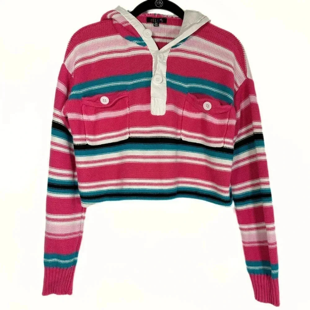 Delias Dolls Kill Verified‎ Vibes Striped Sweater Size Medium Crop Alternative